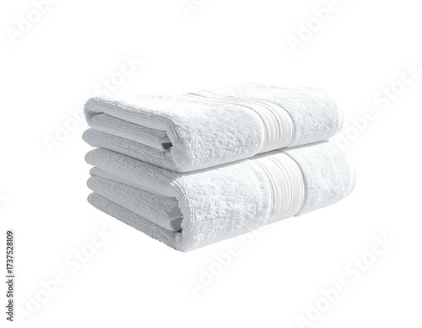 Obraz Two pristine, fluffy white bath towels, neatly stacked for spa-like comfort