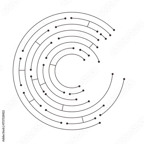 Fototapeta Circuit board circle line dots connection. Motherboard electronic technology data, electrical board, cpu. Programming science, computer system elements