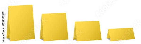 Fototapeta Set of table cards. Yellow bent sheets of different sizes. Tent table card, nameplate