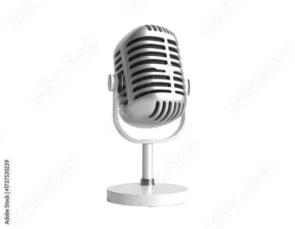Obraz A classic silver microphone, detailed and isolated, against a black background