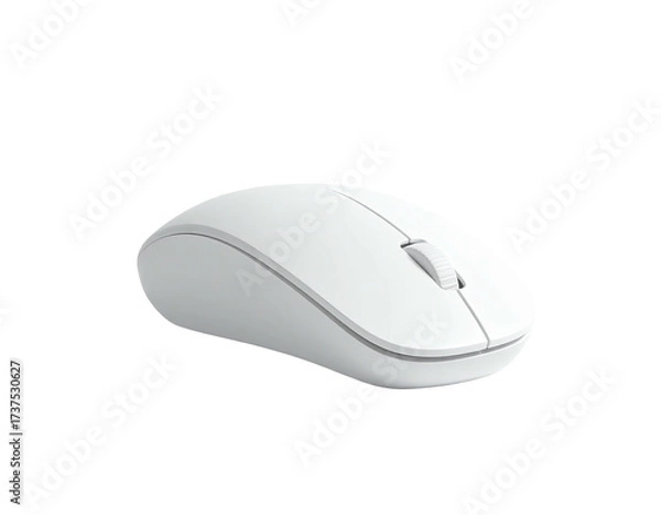 Fototapeta A wireless computer mouse, white, with a scroll wheel, isolated on black