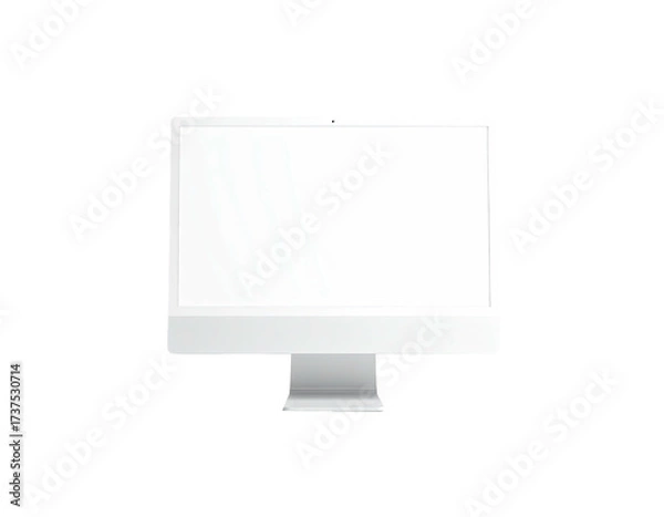 Fototapeta A sleek, white all-in-one computer on a black background, empty screen