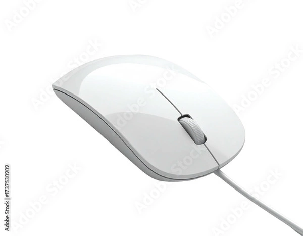 Obraz A white wired computer mouse angled on a black background