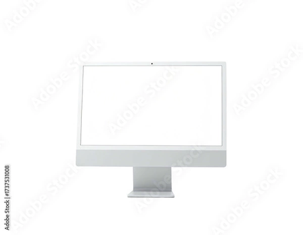 Obraz Modern desktop computer against a stark black backdrop with white screen