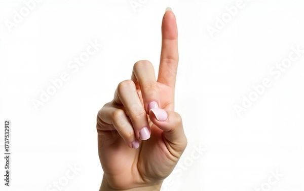 Obraz Young woman hand to hold something with two fingers isolated on white background. High quality
