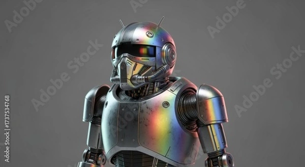 Fototapeta Futuristic Robot Pilot with Iridescent Armor