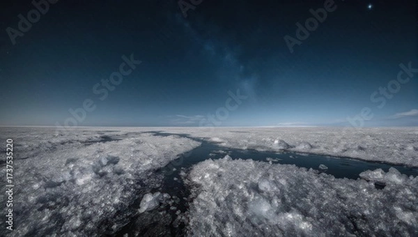 Obraz Frozen expanse of ice, dark water channels, vast night sky