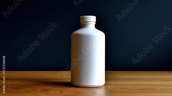 Obraz Elegant White Bottle Positioned on Rustic Wooden Table Surrounded by Natural Light Creating a Minimalist and Calming Atmosphere for Stylish Decor