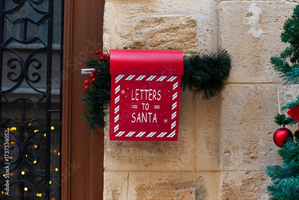 Fototapeta Red post box for letters to Santa Claus