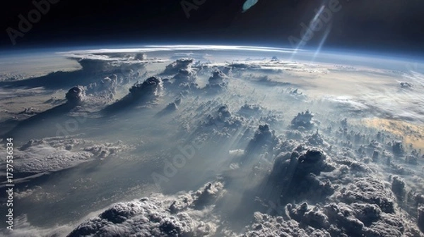 Obraz Breathtaking View of Earth from Space Showcasing the Blue Planet Surrounded by Darkness of Space with Stunning Cloud Patterns in Atmosphere
