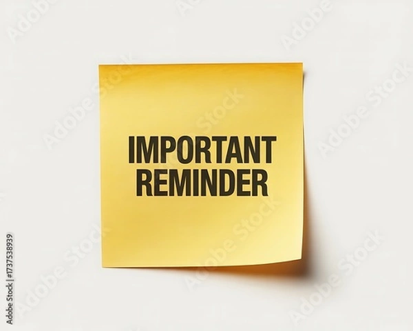 Fototapeta Yellow sticky note with black text important reminder message for offices and homes