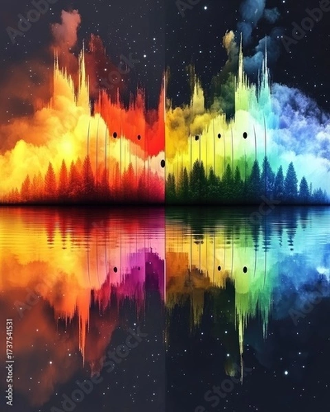 Fototapeta Abstract split landscape reflected