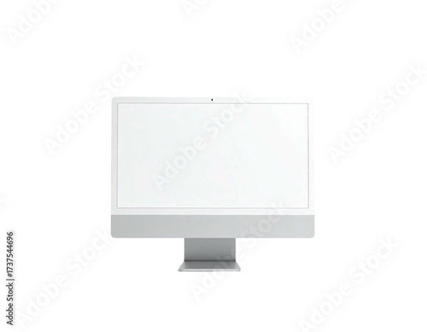 Fototapeta Clean front-facing desktop computer with a bright blank screen on black background