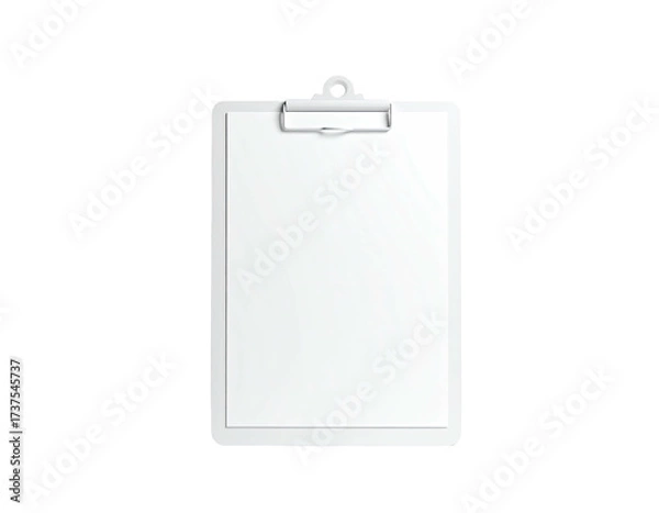 Fototapeta A white clipboard with blank papers, metallic clip, and a black background