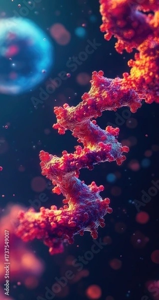 Obraz Abstract DNA strand render with cell backdrop