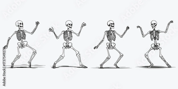 Fototapeta skeleton dances sketch illustration vector set