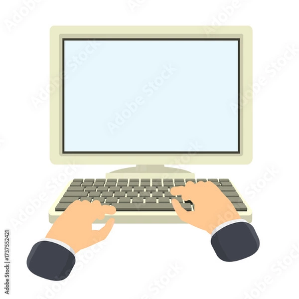 Fototapeta Hands are typing on a computer keyboard. Computer employment, vector illustration.