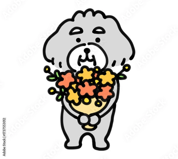 Obraz 花束を持つ手描きの犬