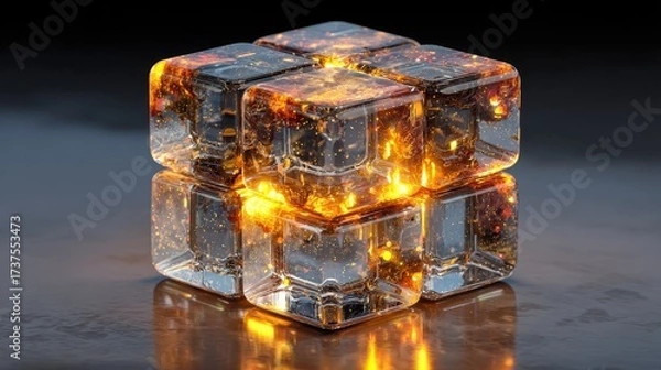 Fototapeta A glowing crystal data cube with internal bright components