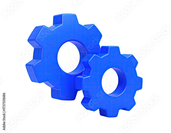 Obraz Two interlocking blue gears on a black background. 3D rendering