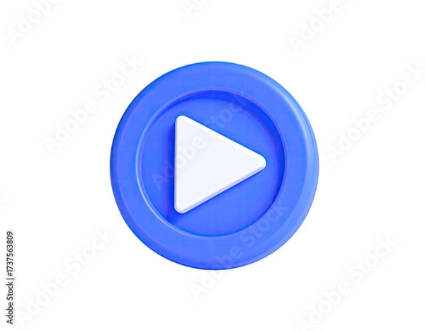 Obraz 3D-rendered blue button featuring a white play icon, isolated on black