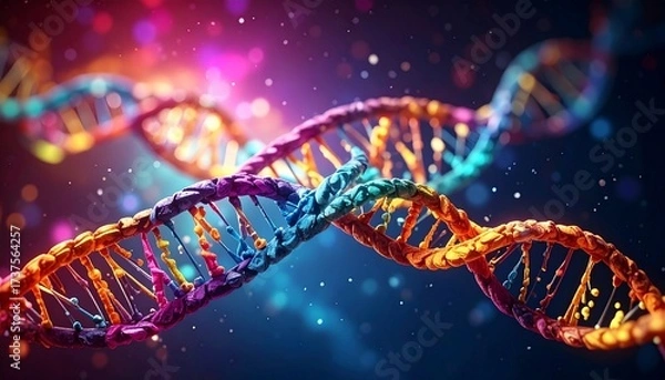 Fototapeta 3d dna string with vibrant colors for genetic background.