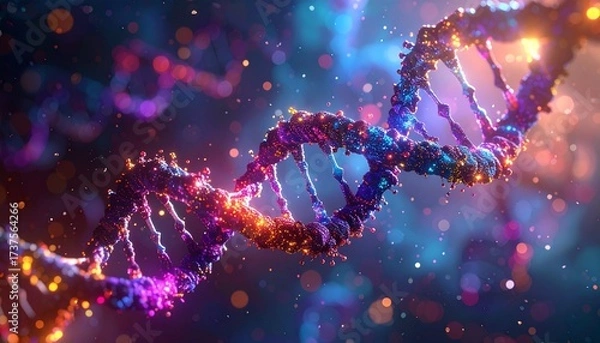 Fototapeta 3d dna string with vibrant colors for genetic background.