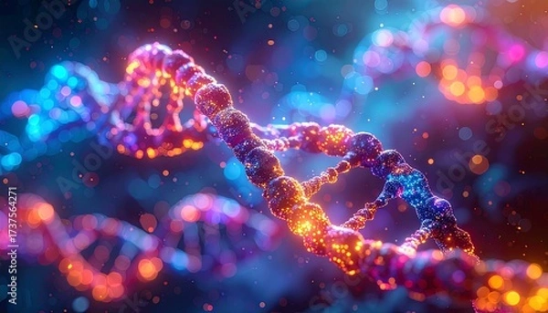 Fototapeta 3d dna string with vibrant colors for genetic background.