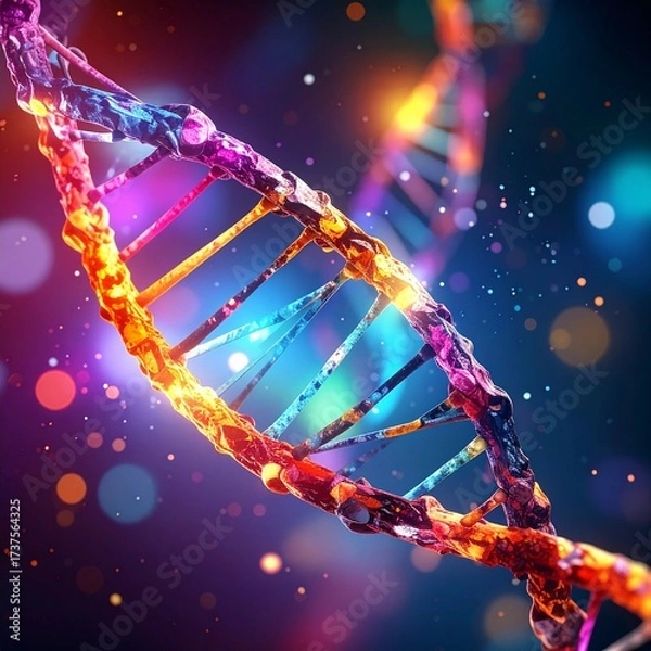 Fototapeta 3d dna string with vibrant colors for genetic background.