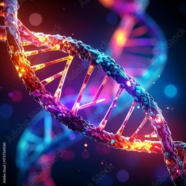 Fototapeta 3d dna string with vibrant colors for genetic background.