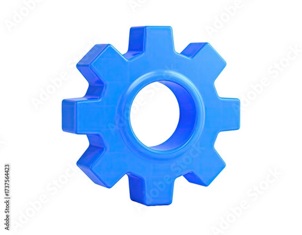 Obraz A 3D rendered, glossy, blue gear floating against a solid black backdrop