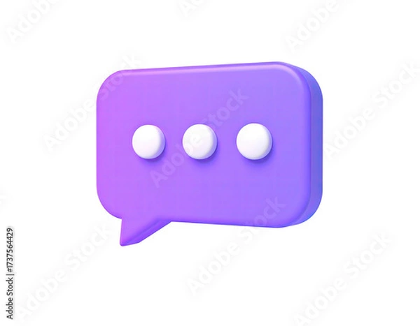 Obraz 3D purple speech bubble with three white dots on black background
