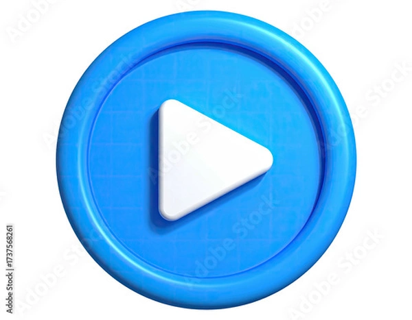Obraz A 3D blue button with a white play icon inside, set against black