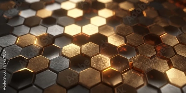 Fototapeta Metallic Hexagonal Pattern with Shiny Reflections Ideal for Modern Backgrounds and Textures in Various Creative Projects