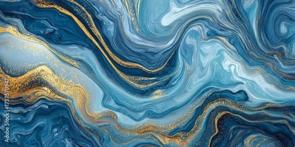 Fototapeta Abstract Blue and Gold Fluid Art with Swirls and Textures for Elegant Digital Backgrounds and Designs