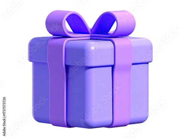 Fototapeta A 3D rendered, soft-lit, purple gift box with ribbon and bow