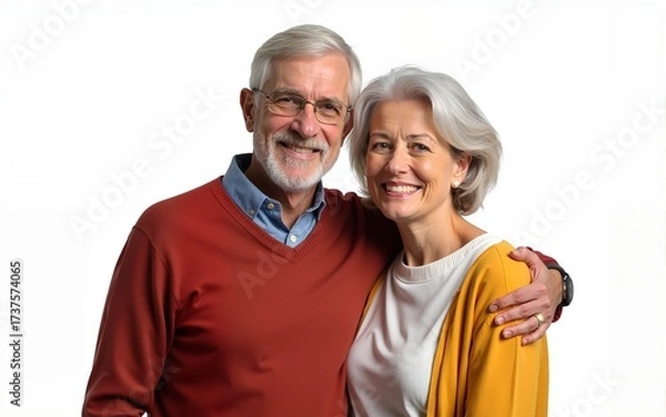 Fototapeta A portrait of a loving and happy senior couple posing with a fondness to be dedicated and together isolated on a png background. High quality