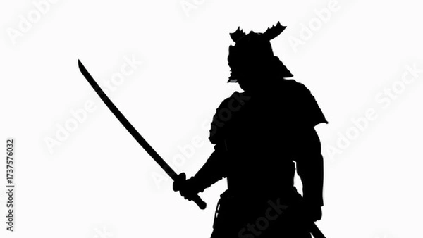 Obraz Fearsome samurai warrior silhouette wielding katana sword, embodying strength and honor, original vector graphic