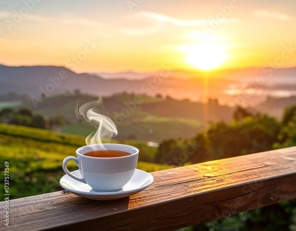 Obraz Sunrise tea view from a balcony