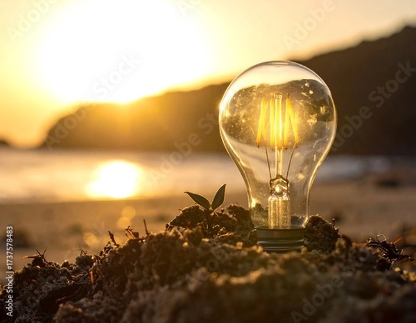 Obraz Sunset glow, bulb on beach