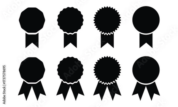 Fototapeta Medal set with ribbon. Award badge icon set. Winning award. Vector illustration