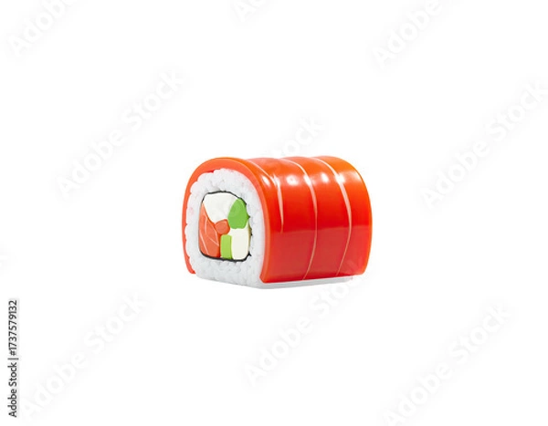 Fototapeta Vivid sushi roll with tomato-red exterior and visible colorful fillings