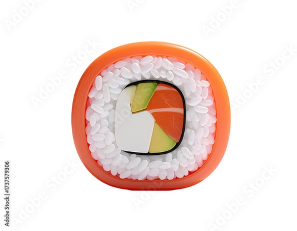 Fototapeta Overhead view of a single sushi roll, ingredients visible on a black background
