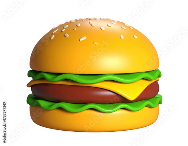 Obraz A bright, glossy, 3D-rendered cheeseburger with realistic detail, isolated