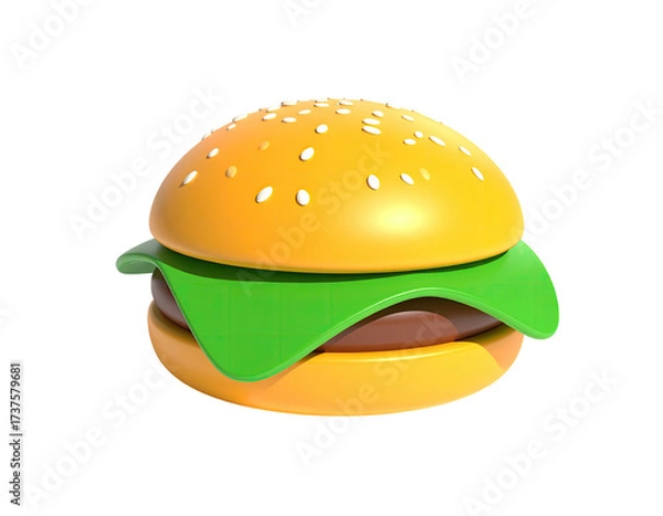 Obraz A rendered burger with sesame seeds on top bun, lettuce, and a patty
