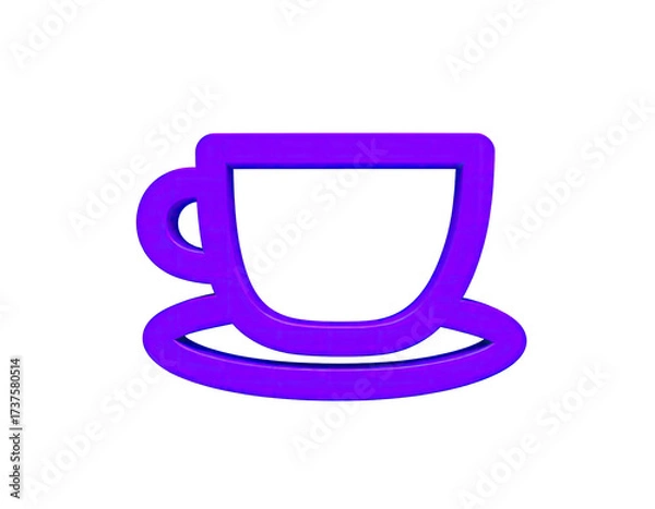Obraz A neon purple stylized coffee cup on a saucer, set against a black background