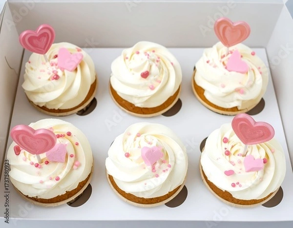 Obraz Sweet heart cupcakes in a box
