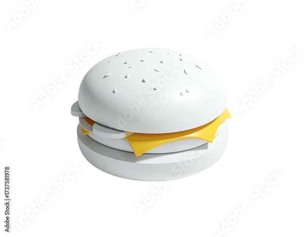 Fototapeta Isometric view of a white stylized burger with cheese on a dark background