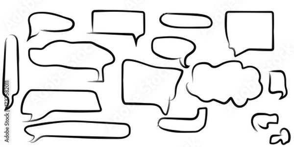 Fototapeta Vector set of cartoon man and woman chatting with speech bubbles for communication icons and illustrations