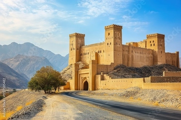 Obraz Middle eastern fortress beside road
